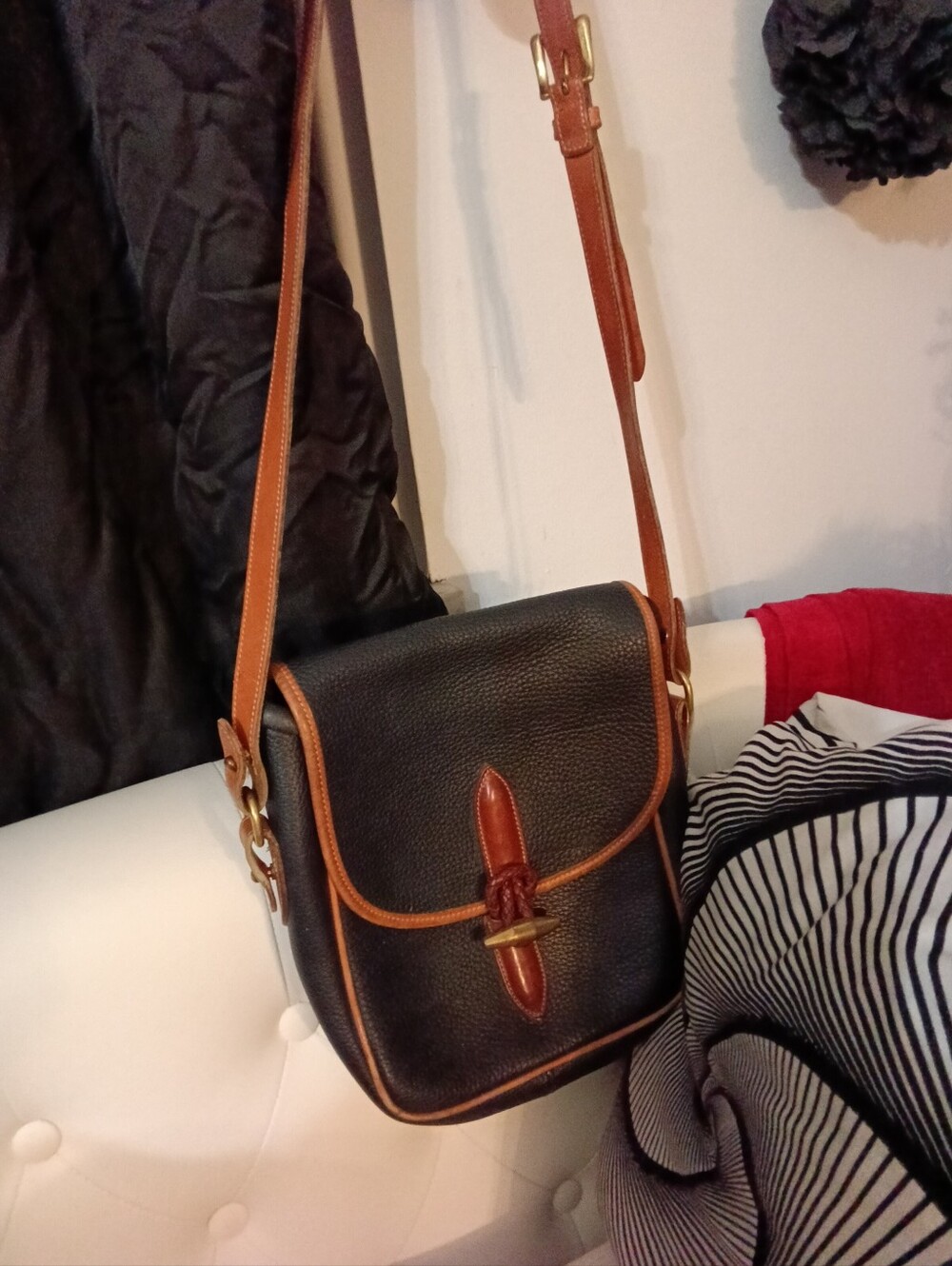 Dooney & Bourke Loden VTG Navy and Tan Leather Crossbody Bag
